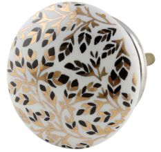 Golden And Black Leaf Flat Ceramic Cabinet Knobs